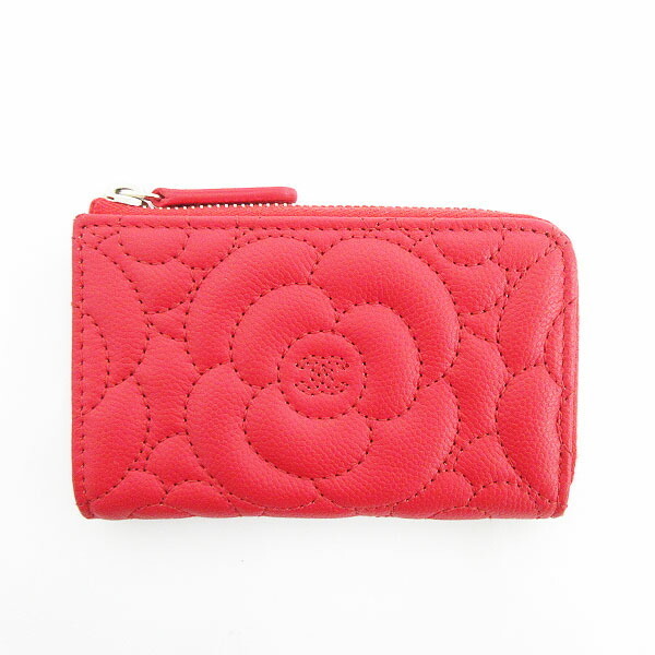 Chanel Camellia Case Key Ring Red Leather